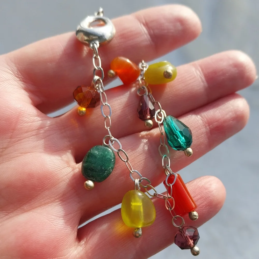 Sterling Silver Charm Bracelet with Multicolor Beads - Picture 2 of 7